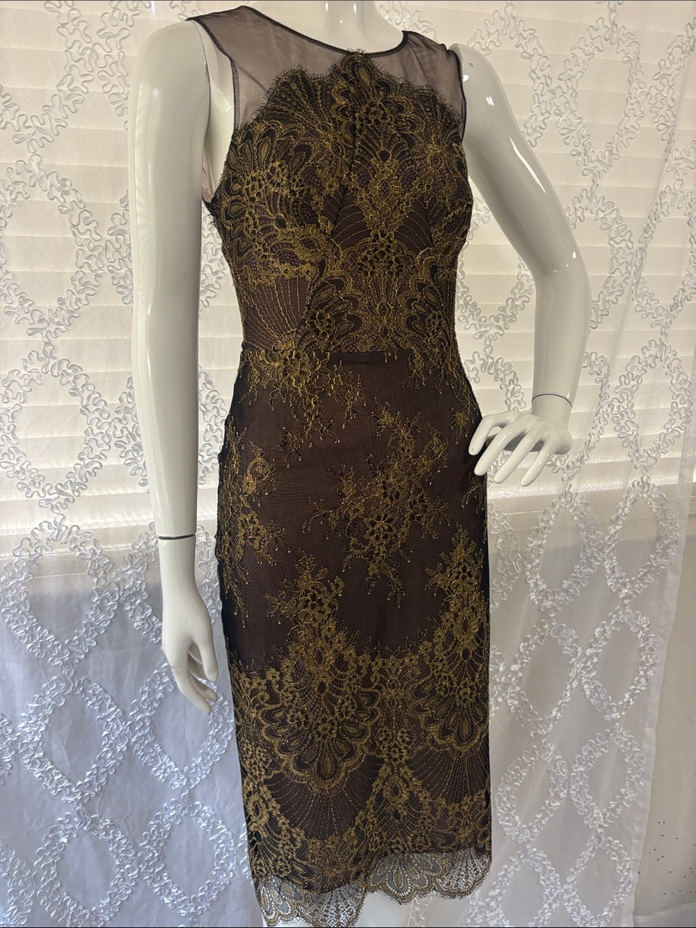 BCBGMaxAzria Black Dress with Gold Lace Detail